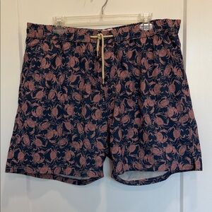 Men's Swim Trunks with Navy and Pink Crab Pattern